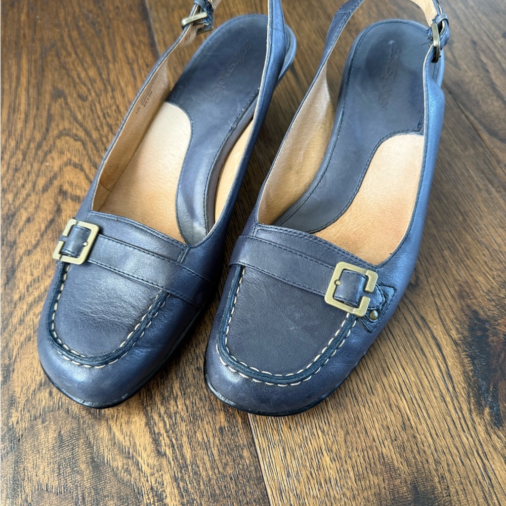 Women's Softspots Navy Leather Slingback Loafers